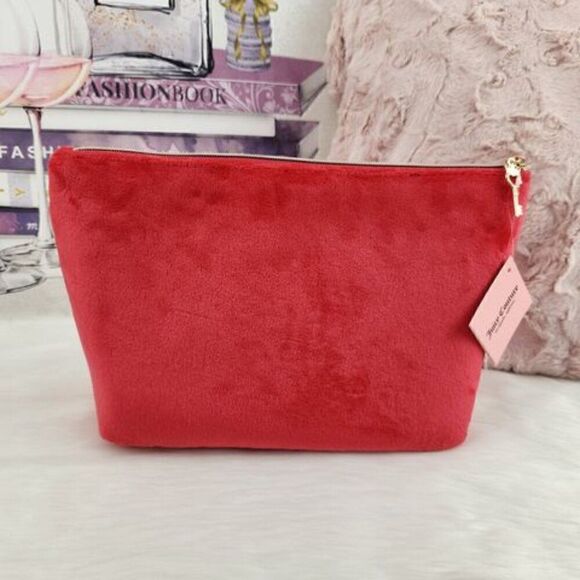 {Juicy Couture} Red Velour Rhinestones Cosmetic Bag Case - Picture 2 of 5